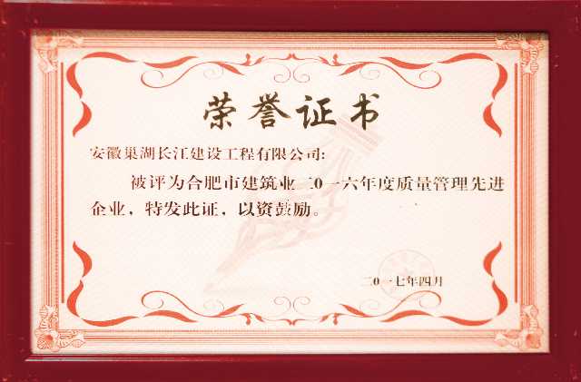 2016合肥市质量管理先进企业