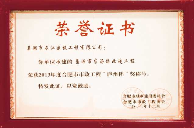 2013合肥市市政工程“庐州杯”